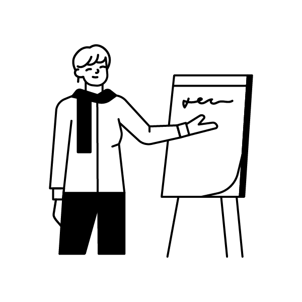 Persoon presenteert informatie op een flip-over.